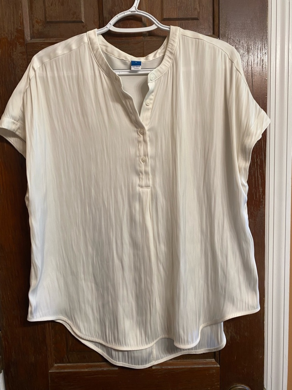 Old Navy Cream Satin Short Sleeve Henley Blouse
